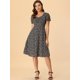 thumbnail image 3 of Vestido acampanado con estampado de cerezas y volantes con cuello en forma de corazón floral para mujer Negro rosa XL, 3 of 6