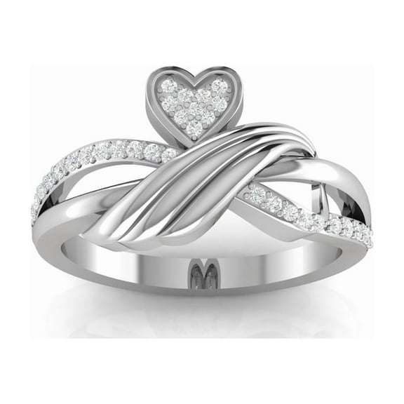 Auory Crossover Heart Motif Moissanite Ring for Women in White Gold Plated, A Symbol of Forever Love