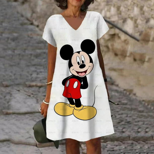 Vestido elegante de lujo de Mickey para mujer vestido informal falda corta vestido Y2K de Disney Mickey Mouse para mujer camisa de cuello en V para mujer vestido coreano Walmart en