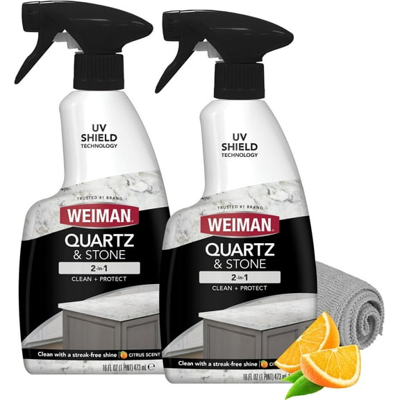 Quartz Countertop Cleaner and Polish (2 Pack w/Micro Towel) Clean and Shine Your Quartz Countertops Islands and Stone Surfaces with Ultra Violet Protection