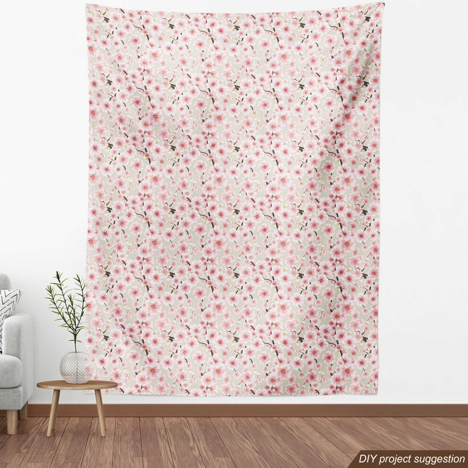 Cherry Blossom Fabric by the Yard, Japanese Flowers Symbolic of Spring in a Random Arrangement, Decorative Upholstery Fabric for Chairs & Home Accents, 1 Yard, Coral Pale Green Brown by Ambesonne - image 3 of 4