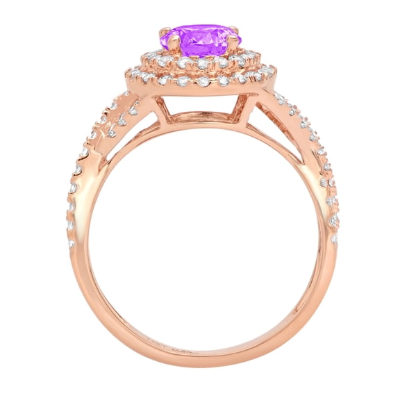 1.3125 ct Round Cut Natural Amethyst Solitaire with Accents Engagement Ring for Women in 18K Rose Gold