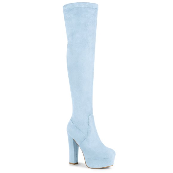 BLISSFUL STEP Women's Boot Platform Block Heel Over Knee Boots Sky Blue 10