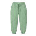 thumbnail image 5 of Mnuaqn Linen Capri Pants for Women High Waisted Wide Leg Cropped Pants Summer Casual Elastic Waist Yoga Capris with Pockets (Light Green, L), 5 of 5