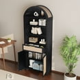 thumbnail image 3 of LEFHDA 78" Tall Bookshelf, Arched Bookcase with Drawers, Mid-Century Modern 6-Tier Bookshelf with Storage, Rattan Open Display Storage Shelf Bookshelf for Living Room Bedroom & Classroom(Black), 3 of 7