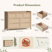 Holliwill 7 Drawer Dresser for Bedroom, Rattan Wide Chest of Drawers, Wood Dresser for Entryway, Living Room, Natural Oak