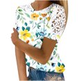 thumbnail image 2 of Women Casual Printing Round-Neck Lace Hollow Out Short Sleeve Pullover Slimming Blouse T-shirt Tops Women Tops on sale under $10 S-2XL, 2 of 5
