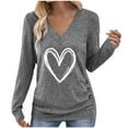 thumbnail image 2 of Ayolanni Gray Women's Sweatshirts Fall V Neck Valentine's Day Heart Light Weight Tunic Blouses Women's T-Shirts XL, 2 of 8