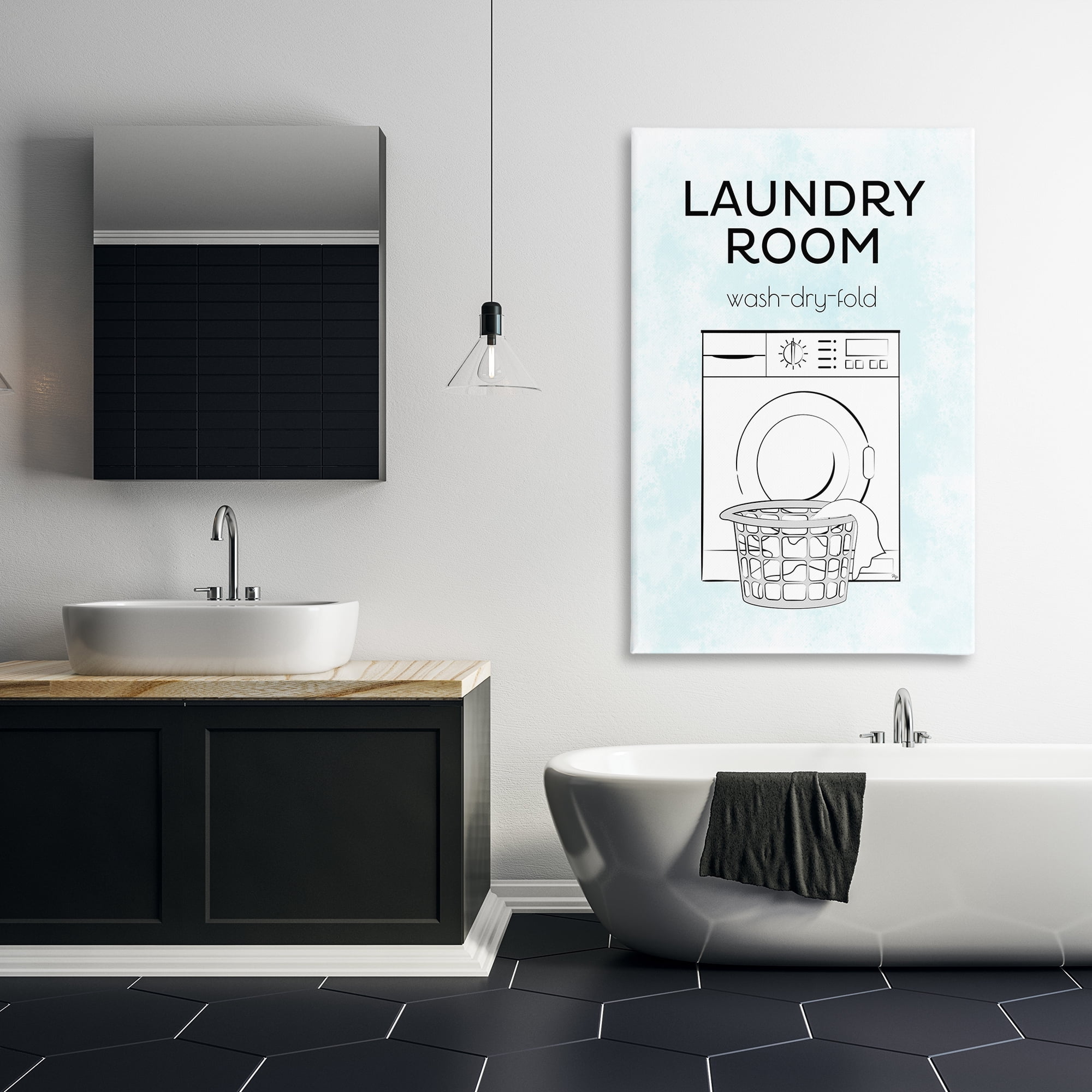 Stupell Industries Minimal Laundry Wash Dry Fold Bath & Laundry Painting Wrapped Canvas Art Print Wall Art, 30 x 45