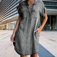 thumbnail image 3 of Women Denim Shirt Dresses Short Sleeve Distressed Jean Dress Button Down Casual Tunic Top, 3 of 5
