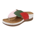 thumbnail image 6 of Rokment Women's Orthopedic Wedge Walking Flip Flops Boho Beach Vintage Casual Color Block Leather Arch Support Platform Chunky High Heel Dress Slippers Backless Sandals White Size 7, 6 of 7