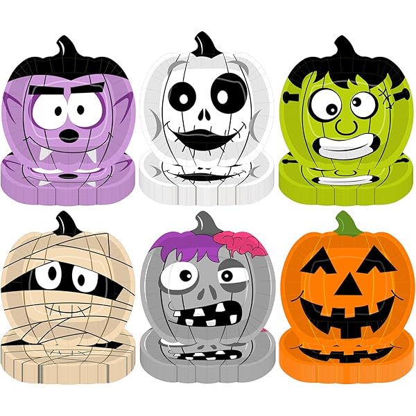 wonima02 48Pcs Halloween Paper Plates, Ghost Devil Halloween Party Plates, 9 Inch Disposable Pumpkin Dessert Plates for Holiday Decorations Dinner Tableware