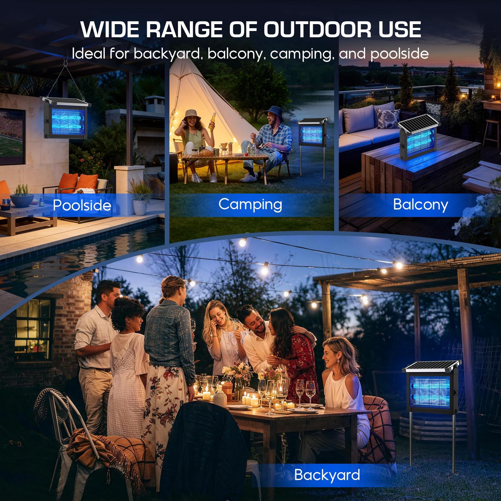 Solar Zapper Outdoor Waterproof  4500v High Power Cordless Mosquito With Smart Light Sensor Dual & Usb Rechargeable Insect Killer For Patio Garden Backyard Indoor Use