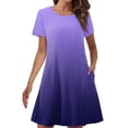 thumbnail image 2 of Sakmal Dresses for Women 2024 Purple Crew Neck Mid-Length Loose Fit Short Sleeve with Pocket Gradient Basic Shift Dress, 2 of 5
