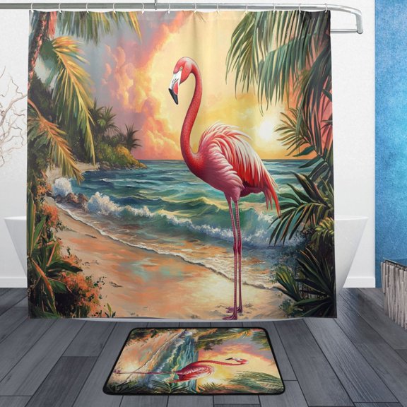 BZSMCE Shower Curtain and Bath Accessory Set,Tropical Serenity Pattern