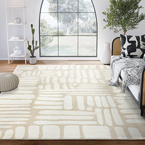 Abani Nuevo Collection Nordic Modern Beige Cream Swirls 6' x 9' Area ...