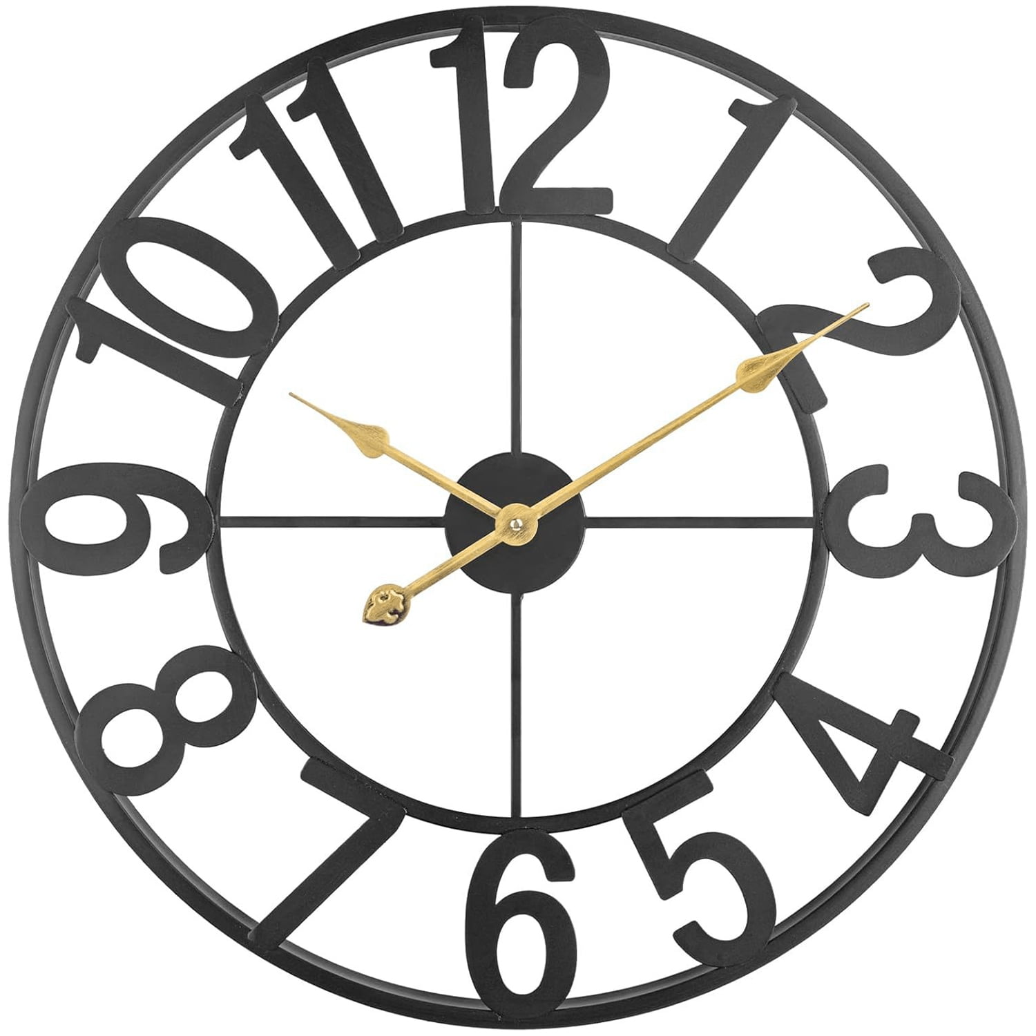 Behome 16 Inch Large Wall Clock, Decorative Retro Black Metal Clock for Living Room,Farmhouse