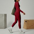 thumbnail image 4 of Women's 2 Piece Yoga Sets Quick-Dry Gym Workout Tracksuit High Waist Running Leggings & Long Sleeve Top Outfits Wine S, 4 of 6