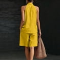 thumbnail image 6 of Qwertyu Linen Sets for Women 2 Piece Summer Outfits V Neck Halter Sleeveless Tops and Wide Leg Bermuda Shorts Cotton Linen Casual Two Piece Sets Yellow M, 6 of 7