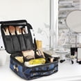 thumbnail image 5 of FORMRS Travel Makeup Bag Large Capacity Train Case Cosmetic Organizer with Adjustable Dividers, Blue Geometric Pattern, 5 of 8
