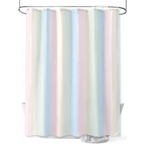 White Pink Shower Curtain, and Light Blue Simple Line Colored Block Waterproof Shower Curtain Set with 12 Hooks Lightweight Washable Fabric Shower Curtains for Bathroom 72x84 Inches