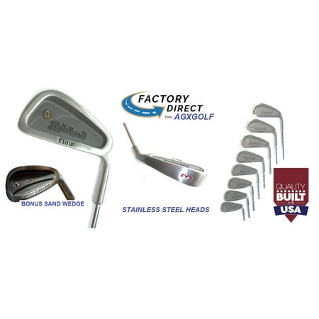 LeaderBoard Men's Tour Game Improvement Stainless Steel Irons Set; 3-9 Irons + Pitching Wedge + Sand Wedge: Senior Flex, Regular Length; Right (Best Game Improvement Irons For High Handicappers)