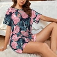 thumbnail image 4 of Fotbe Rose Flowers Print Pajama Set for Women 2 Piece Loungewear Short Sleeve Tops and Shorts Set Soft Sleepwear-3X-Large, 4 of 7