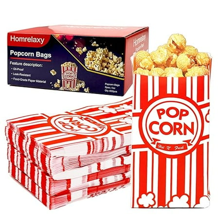 600 Pcs Paper Popcorn Bags, 1 oz Popcorn Bags Individual Servings, Bulk Pop Corn Sleeves for Pop Corn Machine, Movie Night, Cinema, Carnival, Party, Concessions (600)