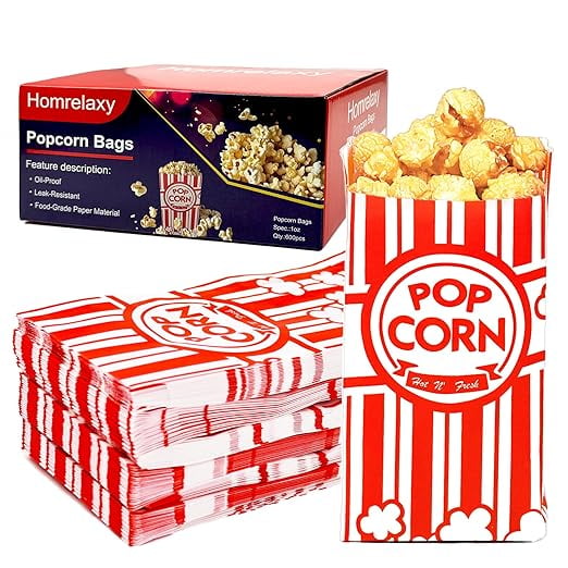 600 Pcs Paper Popcorn Bags, 1 oz Popcorn Bags Individual Servings, Bulk Pop Corn Sleeves for Pop Corn Machine, Movie Night, Cinema, Carnival, Party, Concessions (600)