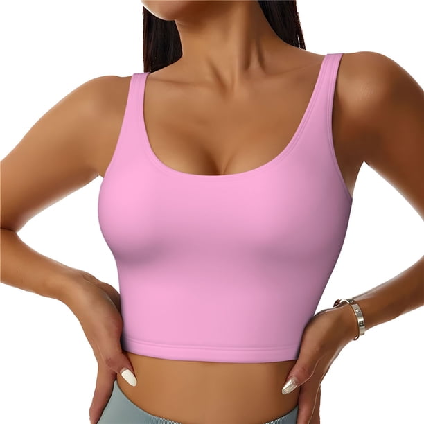 Balery Pink Sujetadores deportivos con espalda cruzada para mujer, acolchados, sin costuras, de alto impacto, ideales para yoga, gimnasio, entrenamiento y fitness.-Medium