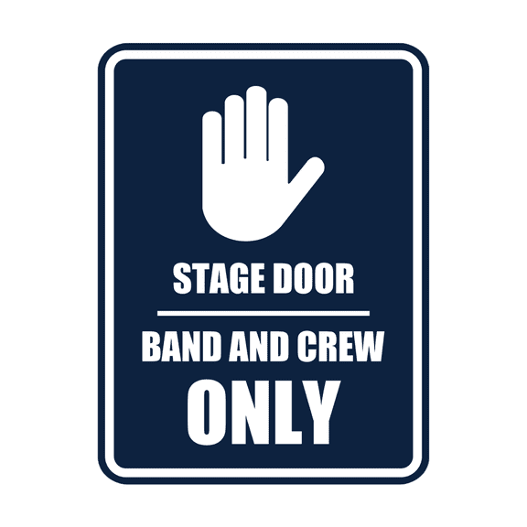 Signs ByLITA Portrait Round Stage Door Band and Crew only Door or Wall Sign Easy Installation | Directing Artists & Co-Workers | Music | Concert | Festivals Sign (Navy Blue / White) - Large