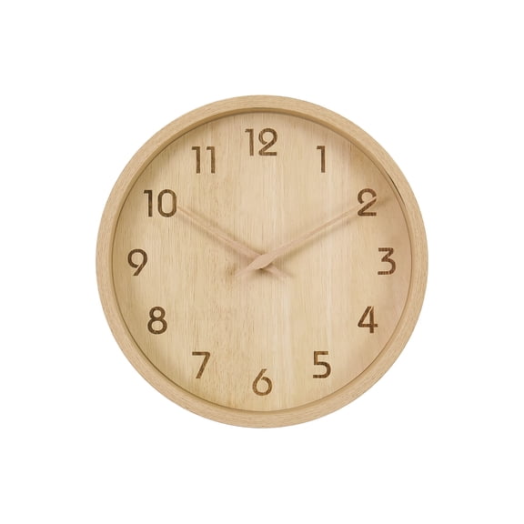 Clocks - 12" Round - Wall Clock - Natural Face - Wood Look Plastic Frame