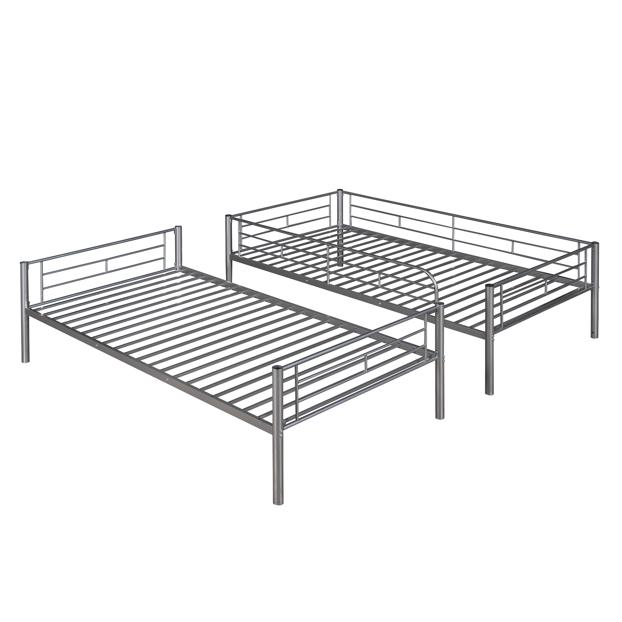 Gewnee Convertible Metal  Bunk Bed,Twin over Twin Bunk Bed with Ladder and Full-Length Guardrail for Kids and Teens,Silver