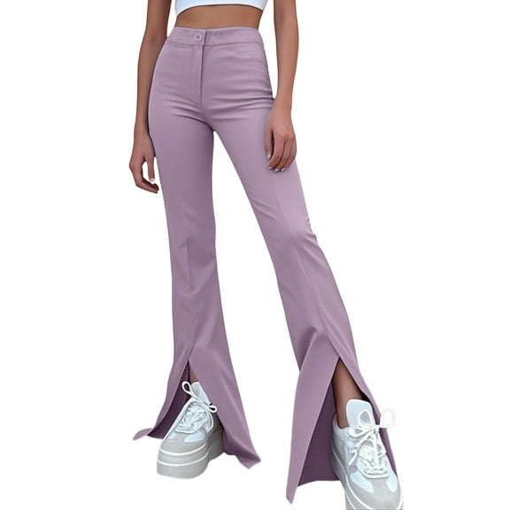 MIXUE Linen Pants Women Summer Solid Color Denim Elastic High Waist With Pockets Casual Cargo Jeans Straight Leg Trousers Daily-Wear,Purple,XXL