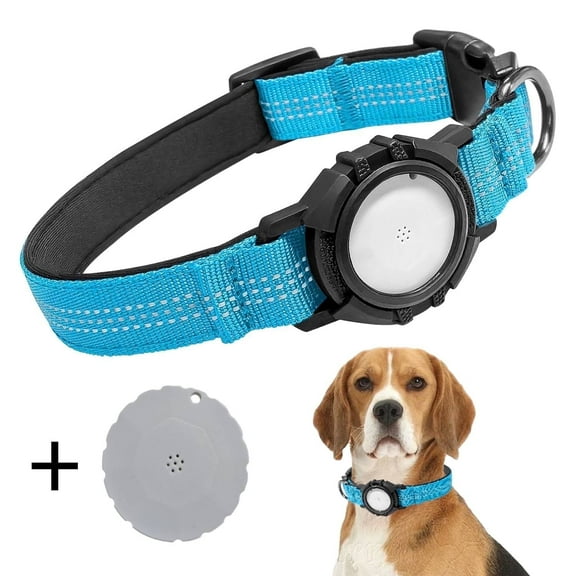 Baoyemes Dog Tracker Collar with Tracker(Only IOS),Reflective & Waterproof Adjustable Dog Collar, Secure Fit for Small Medium Large Dogs, Durable Nylon Pet Collar, Durable Nylon Design(Blue M)