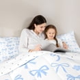 thumbnail image 4 of Manfei Blue Bow Love Heart Flower Bedding Comforter Set for Boys Girls, Cute Ribbon Queen Bedding Sets, Reversible, 7pcs, 4 of 7