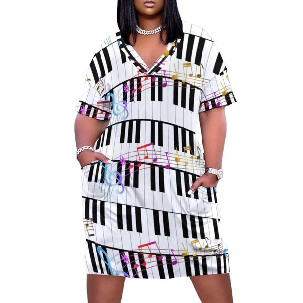 Vestido holgado con bolsillos y estampado de piano Ropa de verano para mujer Vestidos casuales