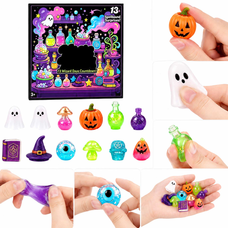 Fright Halloween Advent Calendar 13 Days Magical Squeeze Fidget Stress Relief Countdown Gift Box Wizard Themed Sensory Toy Set for Kids Holiday Party Supplies