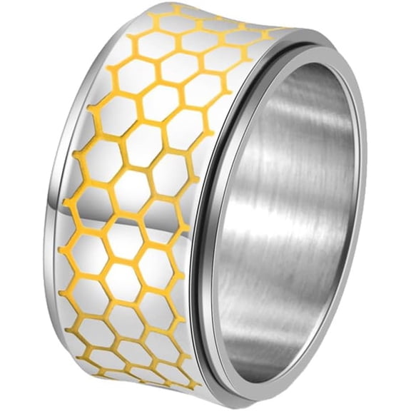 BQF 12MM Rotatable Beehive Ring for Men, Stainless Steel Luminous Spinning Band, Party Concert Everyday Style