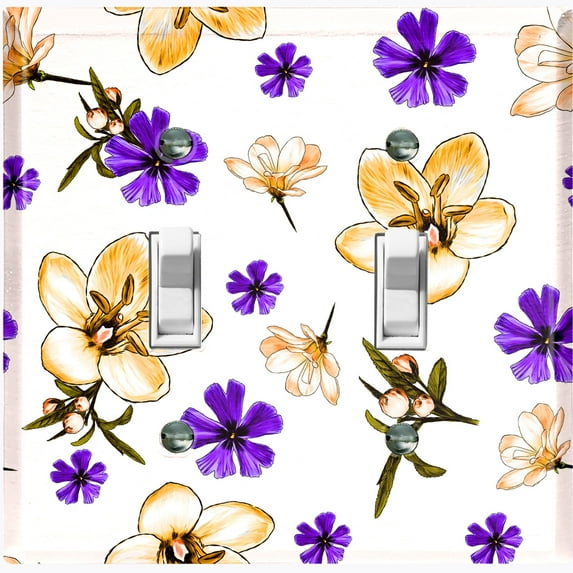 Metal Light Switch Plate Cover Purple Yellow Flowers Rosemary White FLW050