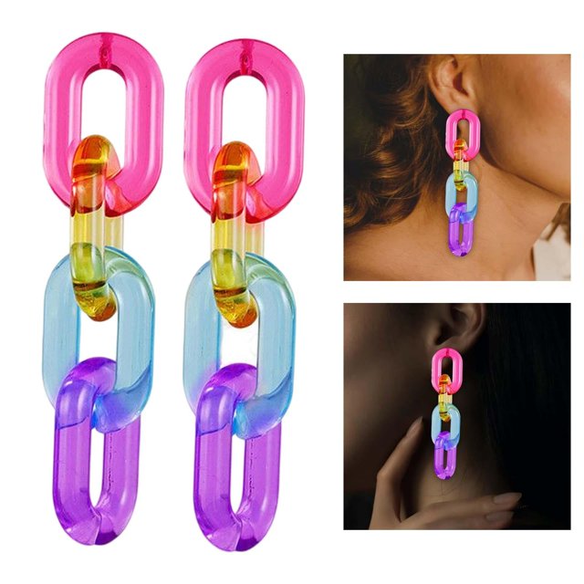Pendientes Colgantes de Gota de Acrílico, Joyería de Verano, Playa, Clip Geométrico, Declaración Bohemia para Mujeres Y Niñas Hugo Pendientes de cadena de arcoíris