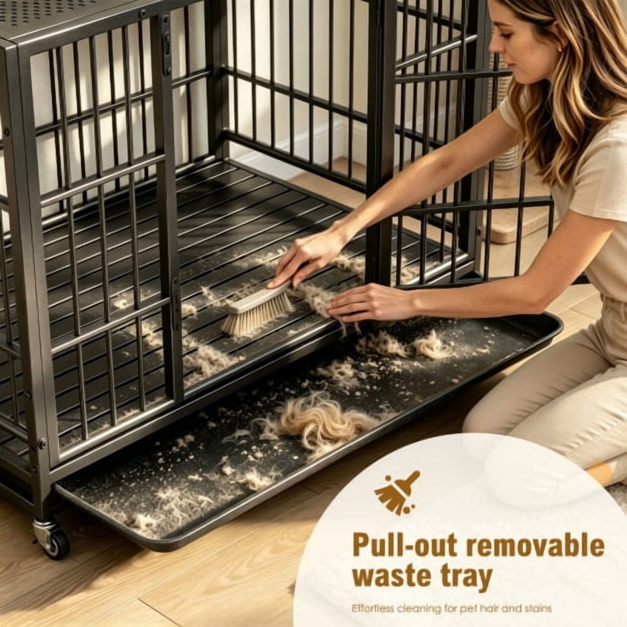 47.2" Heavy Duty Mobile Dog Crate with Lockable Wheels & Rotary Twist-Latch, Indoor/Outdoor Metal Pet Kennel with Perforated Top