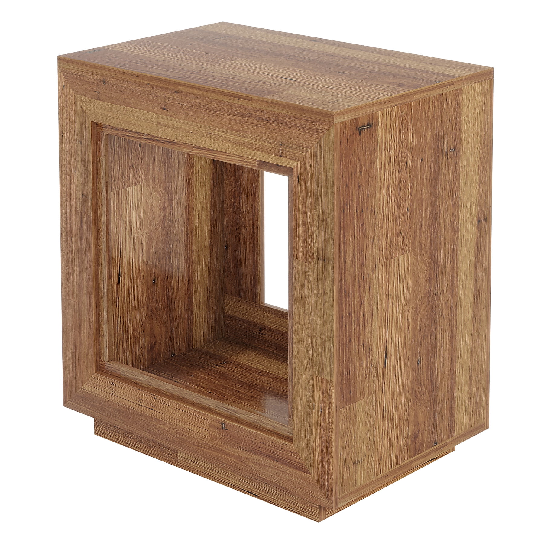 Fnova End Table Farmhouse Square Side Table with Storage, Wooden Sofa Table with Central Hollow Design, Modern Bedside Table, Easy Assembly, for Living Room, Bedroom, Nightstand