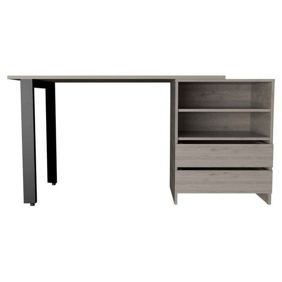 Pragma 120 Writing Desk with 2 Drawers, 2 Open Shelves, and Steel Legs, Light Gray
