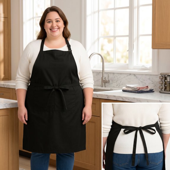 74.80 in × 31.50 in Plus Size Apron with Pockets Extra Wide for Kitchen Cooking, Durable Black Apron for Women and Men