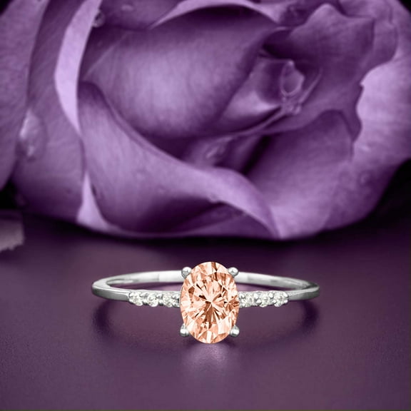 Beautiful Unique Art Deco 1.50 Carat Oval Cut Morganite And Diamond Moissanite Engagement Ring, Classic Wedding Ring in 10k Solid White Gold, Gift For Her, Girlfriend, Wife, Promise Ring