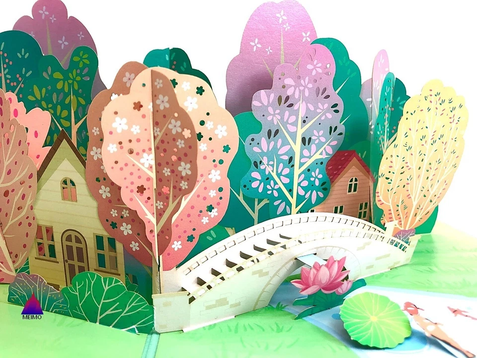 PURELY- 3D Pop Up Greeting Card Seasons Yard Garden Nature Birthday Mom Thank You Spring