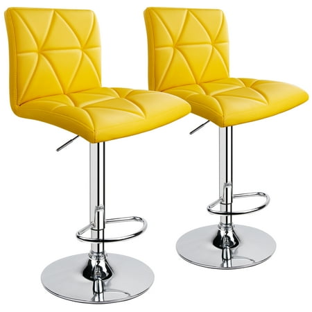 Leader Accessories Square Back Diagonal Line Adjustable Bar Stools  Set of 2 Yellow