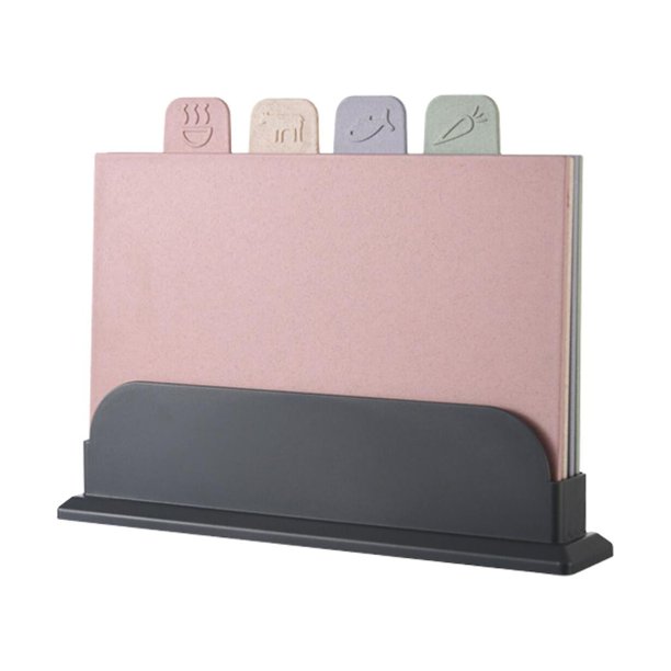 4 tablas de cortar de plástico codificadas por colores con soporte de almacenamiento, duraderas y aptas para cuchillos para la cocina