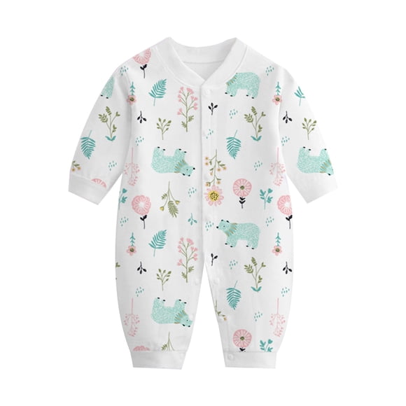 Newborn Infants Outfits Floral Animal Print Button Up Onesies Romper Baby Boy Girl Jumpsuit 0-12M Baby Gifts (3-6 Months, White)